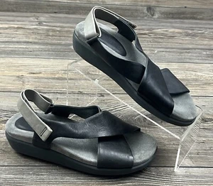 Bussola Wedge Sandals ITALY Black Leather Cushion Soles Size Women's EU 39 US 8 - Picture 1 of 13