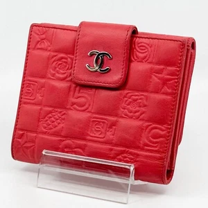 CHANEL Icon W Hook Bi-fold Compact Lambskin Mini Wallet Pink Authentic【S】 - Picture 1 of 24