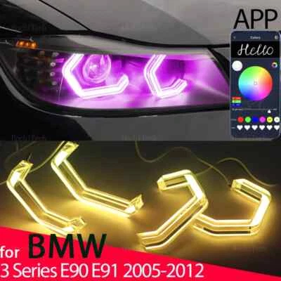 multi-colored Ring Angel Eyes RGB M4 Style App control for BMW 3 Series E90 E91  - Image 1 of 4