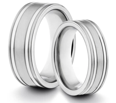 JUEGO DE DOS ANILLOS SUYA Y SUYA 8MM/6MM Titanio Mate Plata Ajuste Cómodo Foto 1 de 3