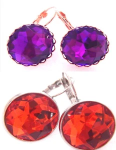 18MM FACETED,RED STAINLESS STEEL & 18MM PURPLE LACED ROSE GOLD LEVER BACK-LARGE - Picture 1 of 19