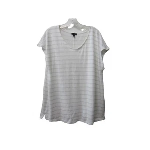 Talbots Strick-Shirt Oberteil weiß mit silbernen Streifen U-Ausschnitt Gr. XL - Bild 1 von 3