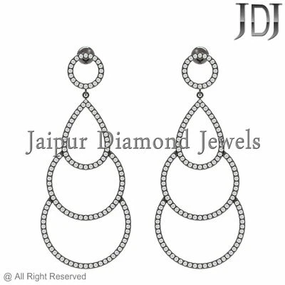 925 Sterling Silver Natural Pave Diamond Womens Dangle Earrings Handmade Jewelry - Image 1 of 3