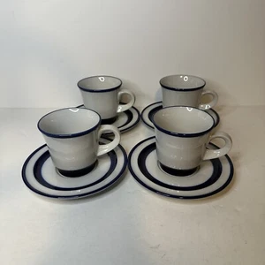 Vintage Noritake Primastone Stoneware Cup & Saucer Blue & White Stripe Ring - Picture 1 of 24