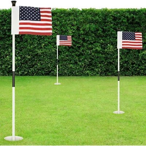 USA Golf Flagstick Set Putting Green Flags Backyard Outdoor Patio - Set Of 3 - Picture 1 of 5