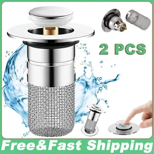 2PCS Bathroom Sink Stopper Hair Catcher Bathroom Pop Up Sink Drain Strainer - Picture 1 of 11