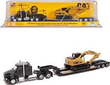 Kenworth T880 SBFS Sleeper Tandem Tractor Black with Lowboy Trailer and CAT 320D