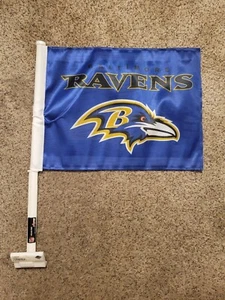 BALTIMORE RAVENS CAR FLAG WHITE POLE DOUBLE SIDED NEW - Picture 1 of 3