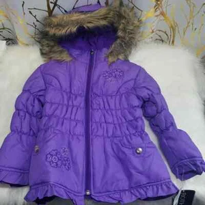 S. Rothschild Little Girls Belted Puffer Jacket w/ Faux-Fur Trim, 24 Months - Picture 1 of 3