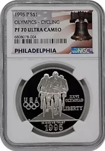 1995 OLYMPICS CYCLING $1 Silver NGC PF70 💥FLAWLESS QUALITY💥 - Picture 1 of 5