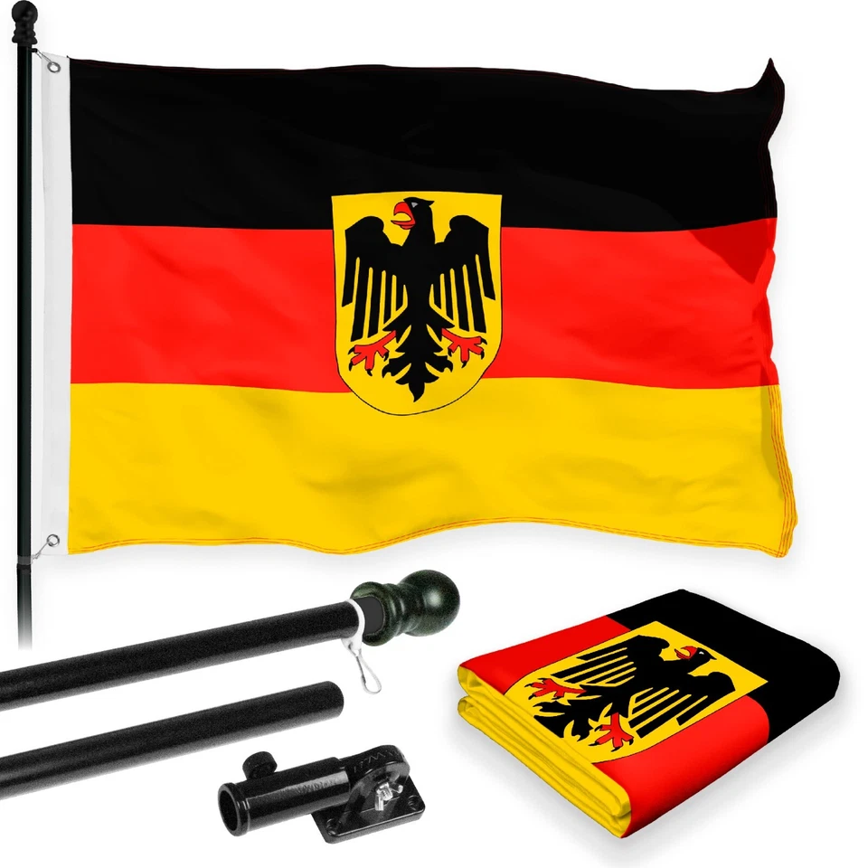 Flag Pole 6FT Black & Germany Ensign Flag 3x5FT Combo Printed 150D by G128