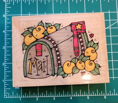 Whipper snappers Rubber stamp LARGE Mail Box with flowers. B10 - Image 1 of 4