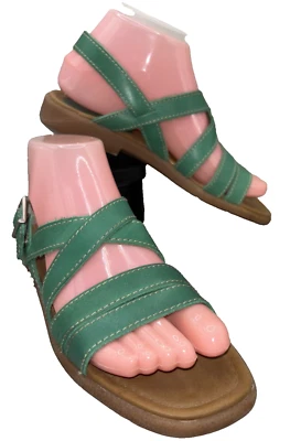 Sandalias planas con tiras Azaleia para mujer talla 7M cuero ajustable verde Kelly Foto 1 de 4