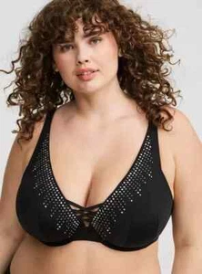 Sujetador Torrid XO Plunge Push Up Diamante Adornado Espalda Recta Negro Talla 44D - Imagen 1 de 4