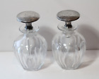 2 Antique Art Deco Cut Crystal Perfume Bottles w/Etched Sterling Silver Stoppers