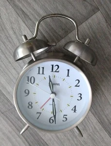 Sharp Alarm Clock Vintage Twin Bell Analog Round Silver - Picture 1 of 4