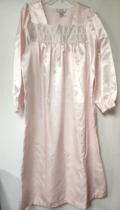 Komar Pink Long Nightgown Satin Flannel Lined Embroidered Medium - Picture 1 of 4