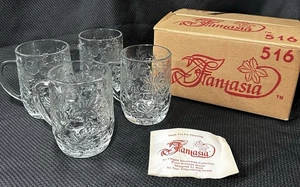 Princess House FANTASIA #516 Vintage 1985 Crystal 10oz. Poinsettia Mugs Set of 4 - Picture 1 of 12