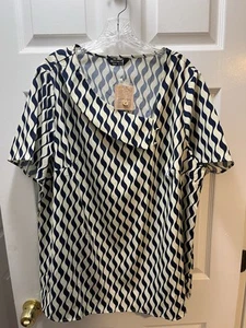 bloomchic blusa/top 18-20 2X blu navy/bianco sporco NUOVO - Foto 1 di 14