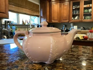 Vtg Hall Pink Teapot Ceramic Hexagon Victorian Fern Pattern Plume Starfish - Picture 1 of 9