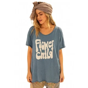 Magnolia Pearl Flower Child Graphic T Shirt Distressed Blue Top - Bild 1 von 9