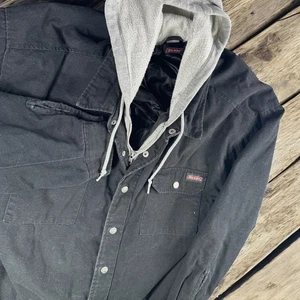Dickies Jacket Men XL Black Hooded Button Up Workwear Utility Coat Shacket Work - Picture 1 of 10