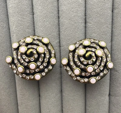 Heidi Daus Earrings Spiral Pink Round Circle Omega Back Coil Rhinestones Crystal - Image 1 of 4
