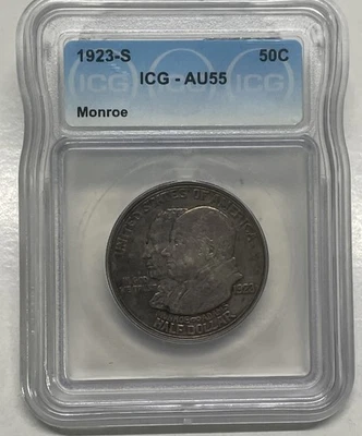 1923-S Monroe Doctrine Classic Commemorative Silver Half Dollar 50c ICG AU55 - Image 1 of 4