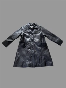 Excelled Collection Damen schwarzer langer Ledermantel Knopf Jacke gefüttert Gr. M - Bild 1 von 6