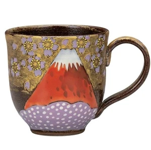 Japanese Kutani ware Porcelain TEA CUP Gold Cloud Sakura Red Fuji MUG CUP 3.3in - Picture 1 of 5