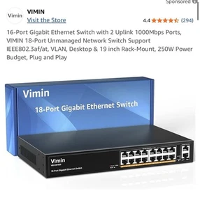 16-Port Gigabit Ethernet Switch with 2 Uplink 1000Mbps Ports, VIMIN 18-Port - Picture 1 of 11