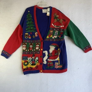 Marisa Christina Christmas Sweater Cardigan Women’s Large NEW w/TAG Vintage 1995 - Picture 1 of 12