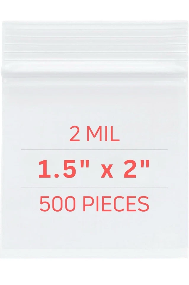 Plastic Resealable Bags, 2x1.5 inches, 2mil Thick, Pack of 1000 Mini Baggies - Image 1 of 1
