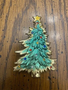 Vintage Silver Tone 2 3/8” Christmas Tree Brooch Pin Green Enamel Rhinestones - Picture 1 of 5
