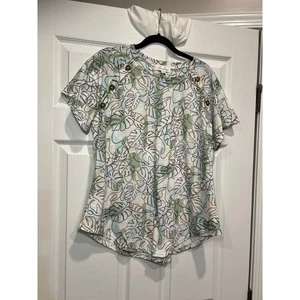 Blusa de Anne Bieger talla grande estampado de hojas tropicales con botones - Imagen 1 de 7