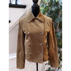 Lauren Ralph Lauren Corduroy Brown Striped Cotton Double Breasted Pea Coat Small - Picture 1 of 14