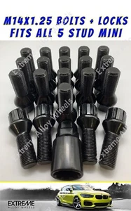 Pernos de rueda de aleación negra + cerraduras para BMW Mini R56 R57 R59 R60 R61 28 mm M14x1,25 - Imagen 1 de 3