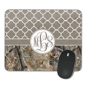 Brown Lattice Camo Mouse pad Custom Monogram Personalized Name Initials Hunting - Picture 1 of 2
