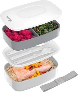 Classic - Adult Bento Box, Stackable 3 Compartment Lunch Box (Gray) - Picture 1 of 7
