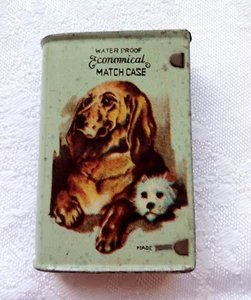 Vintage Vesta Tin Waterproof Economical Match Case Litho Box Japan 1930s Dog - Picture 1 of 6