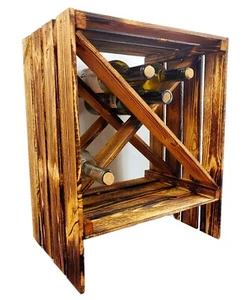 FLASCHENREGAL Flaschenständer Weinregal Geflammt Holz Obstkiste Vintage Rustikal - Bild 1 von 4