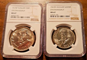 1967 HUNGARY Silver 25 & 50 Forint, Set - NGC MS67 - Zoltan Kodaly - Picture 1 of 14