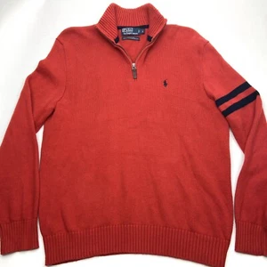Polo Ralph Lauren Mens Large Sweater Pullover 1/4 Zip Red Thick Knit Logo EUC - Picture 1 of 8