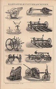 1902 Antique Original Print Brockhaus POTATO CULTURE AGRICULTURAL MACHINES - Picture 1 of 1