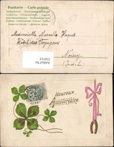 370715,Präge Künstler AK Glückwunsch Kleeblätter Klee Schleife Hufeisen - Bild 1 von 1