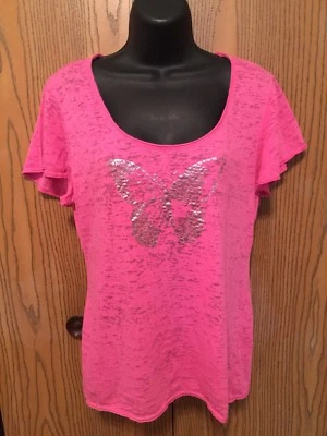 Top Jennifer Moore Mujer Talla M Manga Corta Rosa Semi Transparente Plata Mariposa Foto 1 de 4