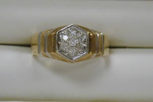 Unisex 10K Two Tone Gold .25 CT Natural 7 Diamond Cluster Ring Size 10.25 - Picture 1 of 12