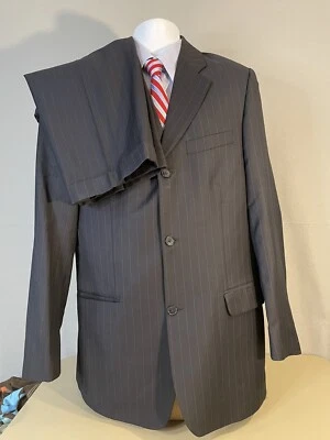 Bachrach 2 Ps 套装男式 40L 海军蓝条纹羊毛裤 32 X 30 意大利制造 — 第 1/4 张图片