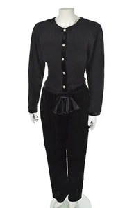 OSCAR de la RENTA for SWIRL 1970s Black Angora Knit & Velvet Jumpsuit SZ 2-4 - Picture 1 of 7