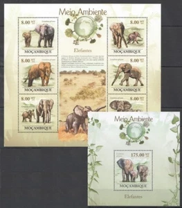 Mozambique 2010 MNH SS+MS, Elephants, Environment, Forest Fire, Animals - Picture 1 of 1